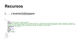 Recursos 
( . . . ) /evento/{id}/papers 
 