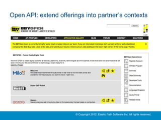 Open API: extend offerings into partner’s contexts




                       © Copyright 2012, Elastic Path Software Inc. All rights reserved.
 