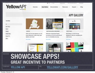 SHOWCASE APPS!
    SUCCESS




                   GREAT INCENTIVE TO PARTNERS
    COMPANY                      URL
       ...