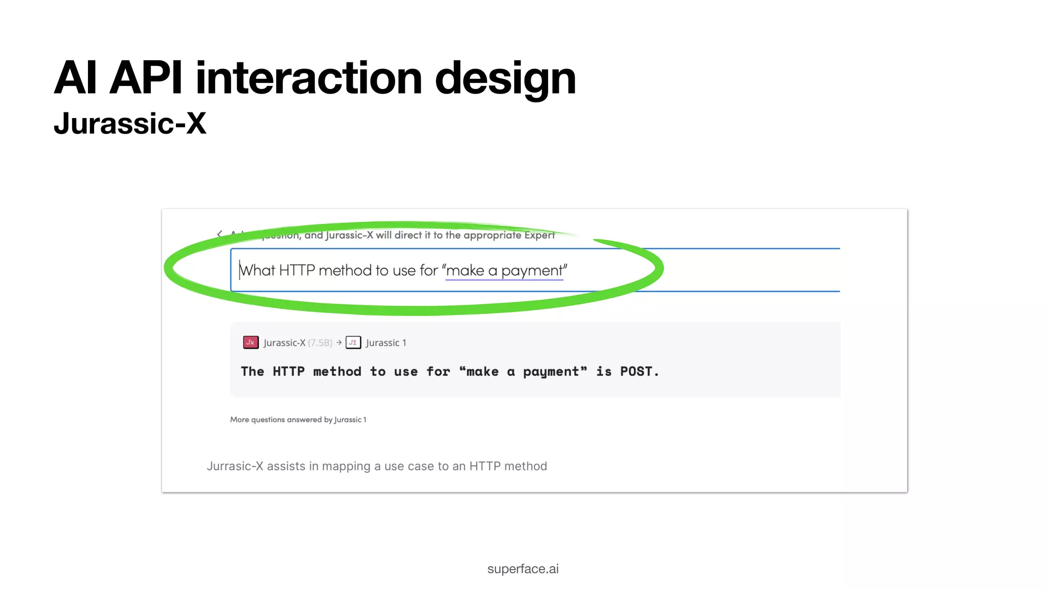 AI API interaction design Jurassic-X superface.ai 