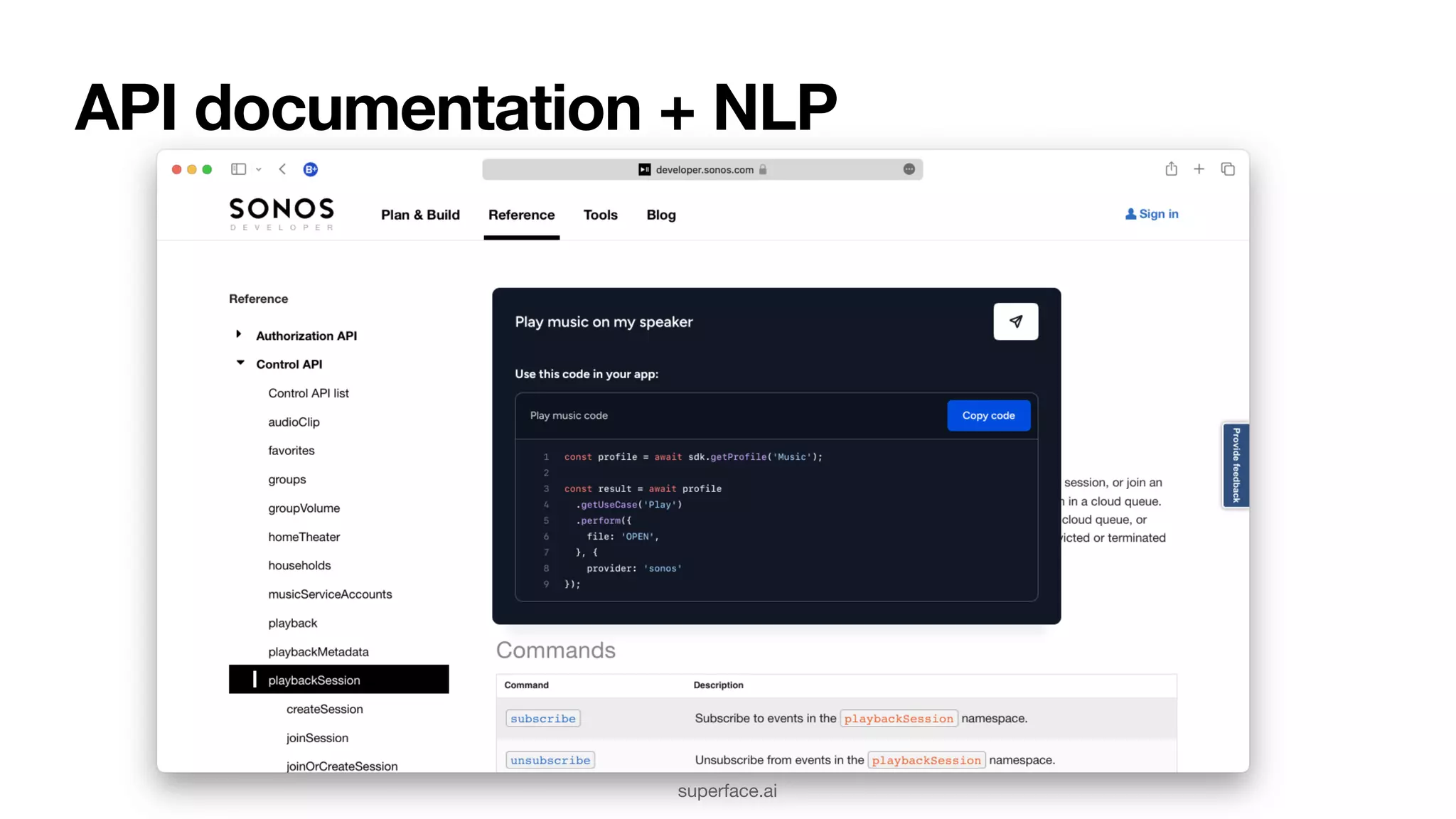 API documentation + NLP superface.ai 