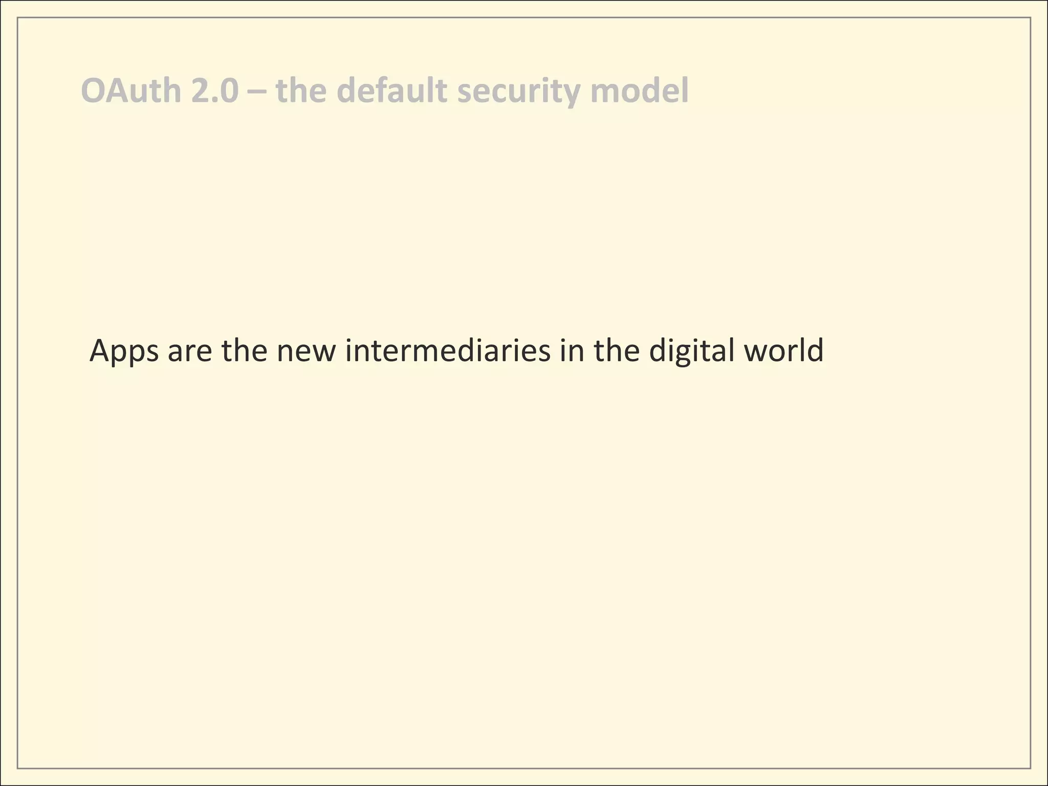 OAuth 2.0 – the default security model




Apps are the new intermediaries in the digital world
 