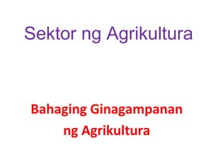 Sektor ng Agrikultura

Bahaging Ginagampanan
ng Agrikultura

 