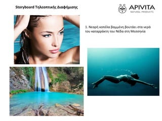 1. Νεαρή κοπέλα βαμμένη βουτάει στα νερά
του καταρράκτη του Νέδα στη Μεσσηνία
Storyboard Tηλεοπτικής Διαφήμισης
 