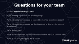 Questions for your team
If you can build whatever you want…
• What learning experience are you designing?
• What interacti...