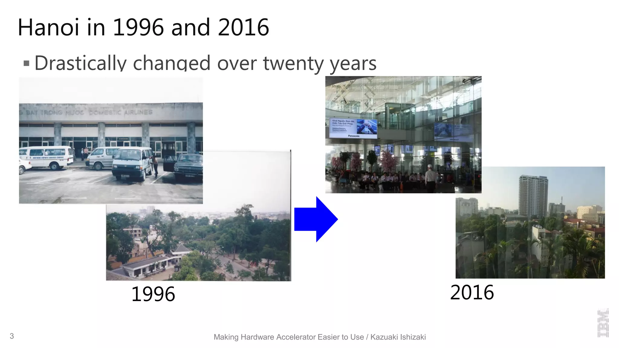 Hanoi in 1996 and 2016
 Drastically changed over twenty years
Making Hardware Accelerator Easier to Use / Kazuaki Ishizaki3
1996 2016
 