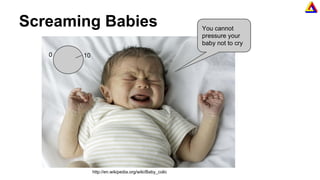Screaming Babies
http://en.wikipedia.org/wiki/Baby_colic
You cannot
pressure your
baby not to cry
0 10
 