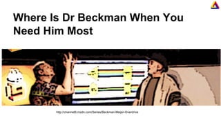 Where Is Dr Beckman When You
Need Him Most
http://channel9.msdn.com/Series/Beckman-Meijer-Overdrive
 