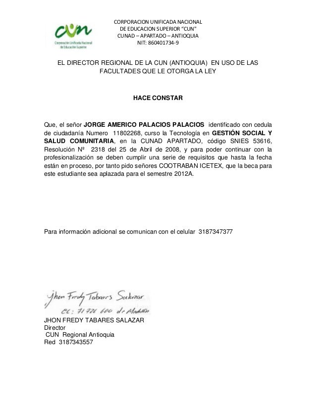 Aplazamiento beca jorge americo