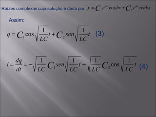 Raízes complexas cuja solução é dada por:  Assim: (3) (4) 