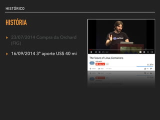 HISTÓRICO
HISTÓRIA
▸ 23/07/2014 Compra da Orchard
(FIG)
▸ 16/09/2014 3º aporte US$ 40 mi
 