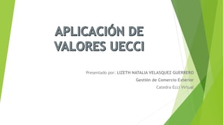 Presentado por: LIZETH NATALIA VELASQUEZ GUERRERO
Gestión de Comercio Exterior
Catedra Ecci Virtual
 