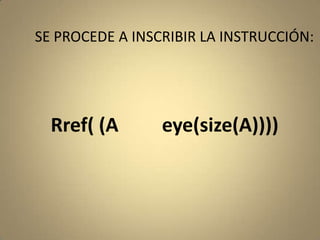 SE PROCEDE A INSCRIBIR LA INSTRUCCIÓN:Rref( (A         eye(size(A))))