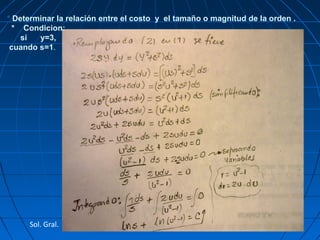 * Determinar la relación entre el costo y el tamaño o magnitud de la orden .
* Condicion:
si y=3,
cuando s=1.
Sol. Gral.
 