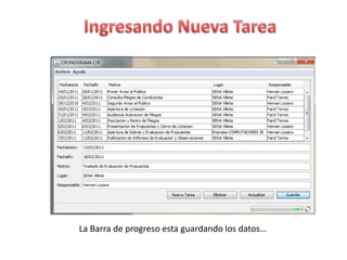 Ingresando Nueva TareaLa Barra de progreso esta guardando los datos…