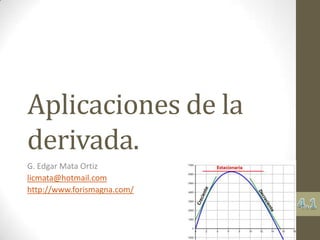 Aplicaciones de la
derivada.
G. Edgar Mata Ortiz
licmata@hotmail.com
http://www.forismagna.com/
 