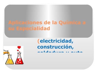 Aplicaciones de la Química a su Especialidad  ( electricidad, construcción, soldadura y auto-mecánica) Por Magaly Nieto de Vásquez  