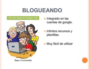 blogueandoIntegrado en las cuentas de google.Infinitos recursos y plantillas.Muy fácil de utilizar
