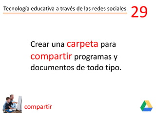 Tecnología educativa a través de las redes sociales
compartir
29
Crear una carpeta para
compartir programas y
documentos de todo tipo.
 