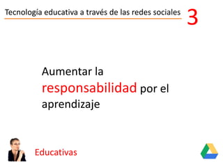 Tecnología educativa a través de las redes sociales
Educativas
3
Aumentar la
responsabilidad por el
aprendizaje
 