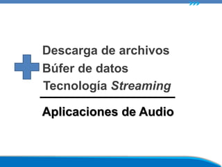 Aplicaciones de Audio
Descarga de archivos
Búfer de datos
Tecnología Streaming
 