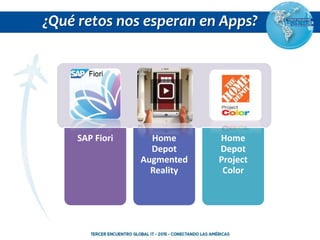 ¿Qué retos nos esperan en Apps?
SAP Fiori Home
Depot
Augmented
Reality
Home
Depot
Project
Color
 