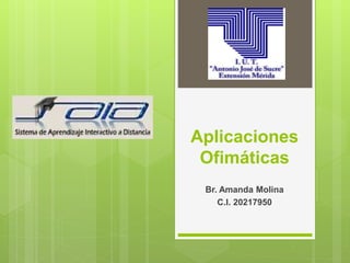 Aplicaciones
Ofimáticas
Br. Amanda Molina
C.I. 20217950
 
