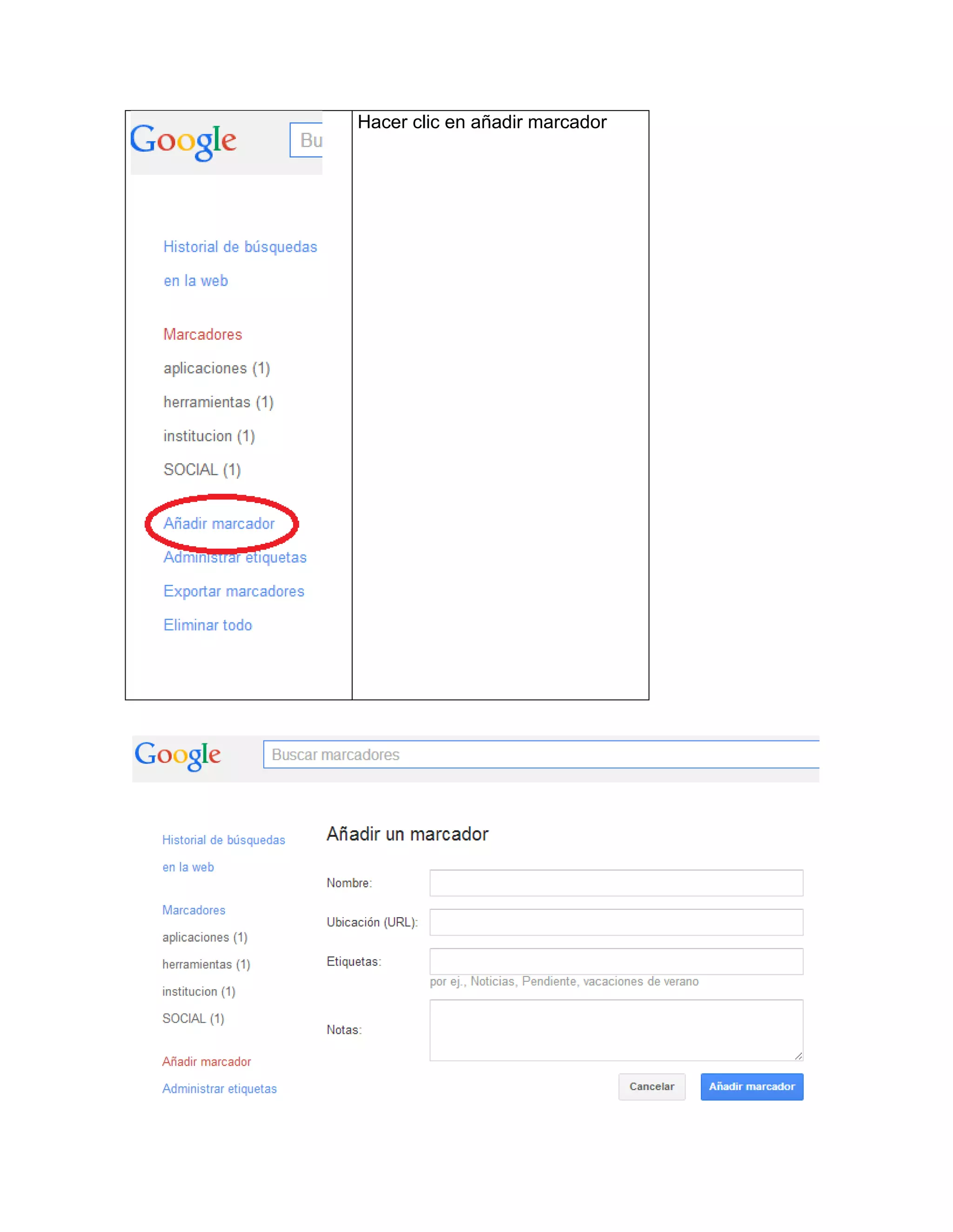 Hacer clic en añadir marcador
 