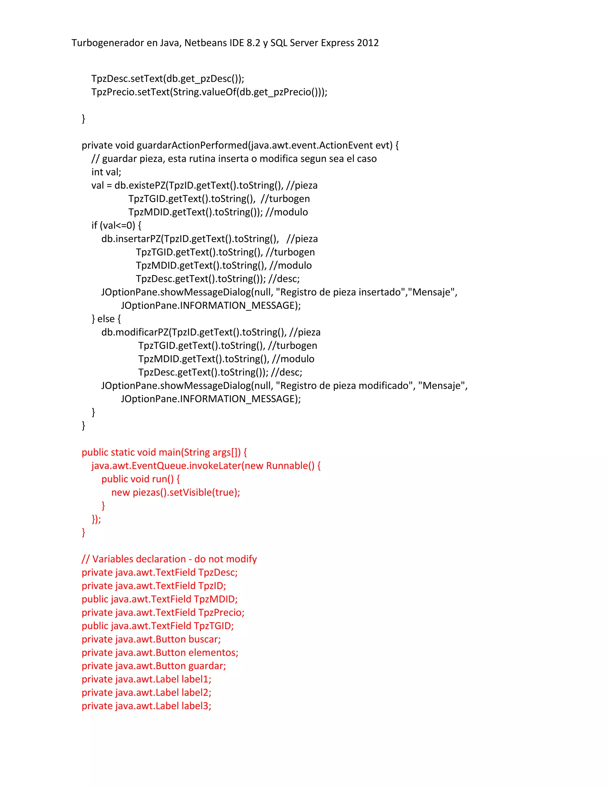 Aplicacion turbogenerador java | PDF