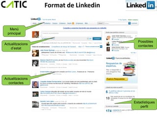 Format de Linkedin


   Menú
  principal

                                         Possibles
Actualitzacions                          contactes
    d’estat




Actualitzacions
  contactes




                                       Estadístiques
                                           perfil
 