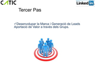 Tercer Pas

Desenvolupar la Marca i Generació de Leads
Aportació de Valor a través dels Grups.
 