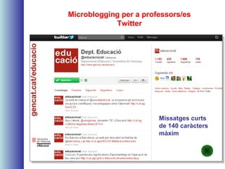 Microblogging per a professors/es
Twitter
Missatges curts
de 140 caràcters
màxim
 