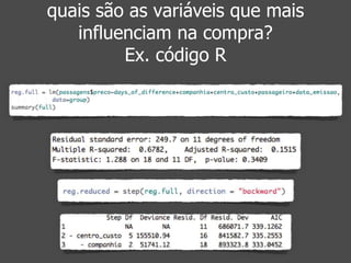 quais são as variáveis que mais 
influenciam na compra? 
Ex. código R 
 
