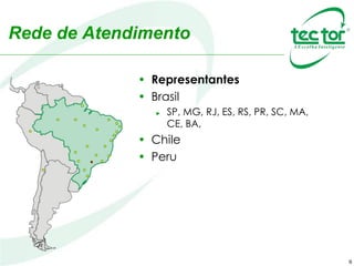 9
• Representantes
• Brasil
► SP, MG, RJ, ES, RS, PR, SC, MA,
CE, BA,
• Chile
• Peru
Rede de Atendimento
 