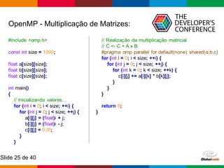 Globalcode – Open4education
Slide 25 de 40
OpenMP - Multiplicação de Matrizes:
 