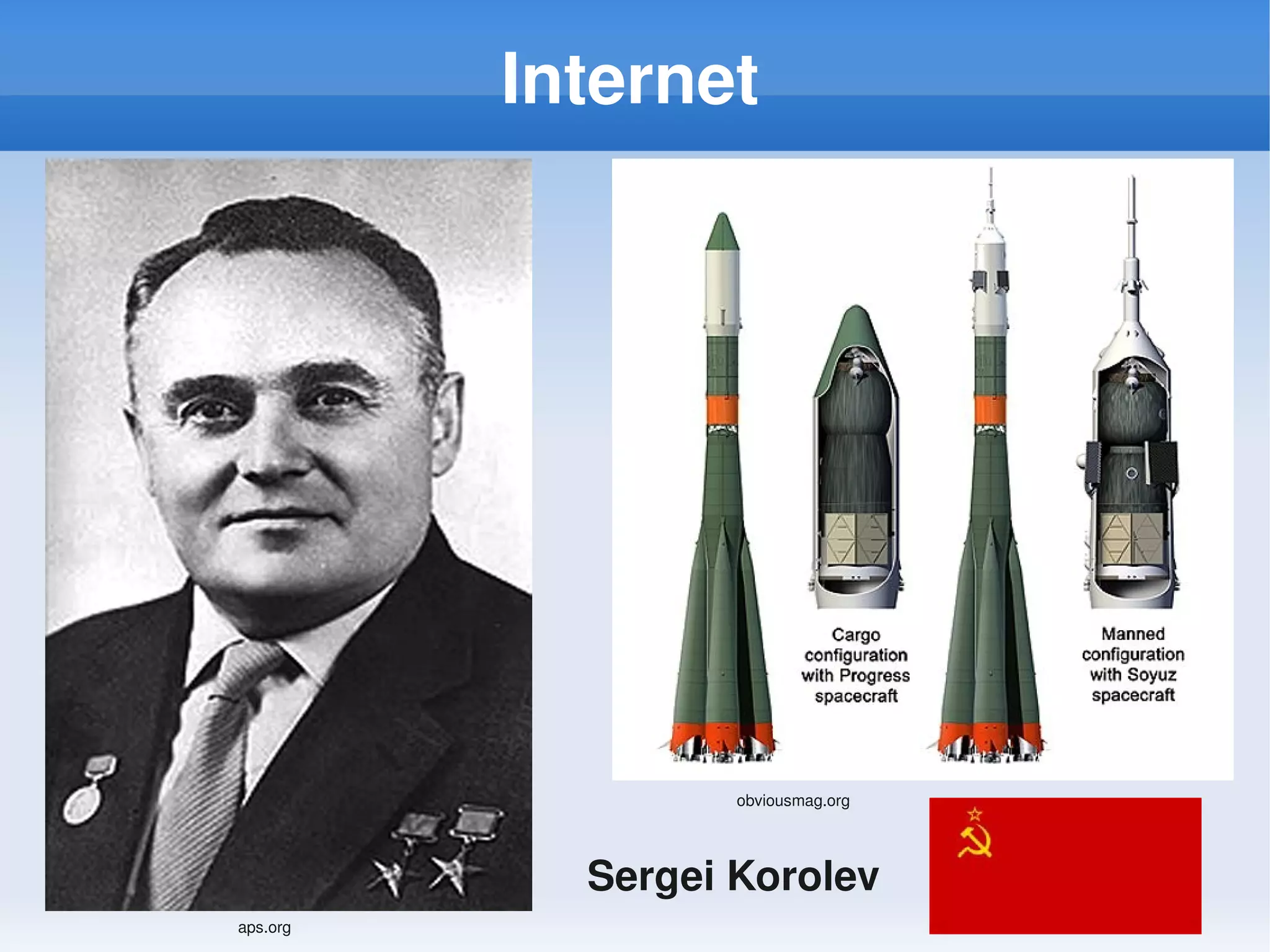 Internet




                   obviousmag.org




            Sergei Korolev
aps.org
 