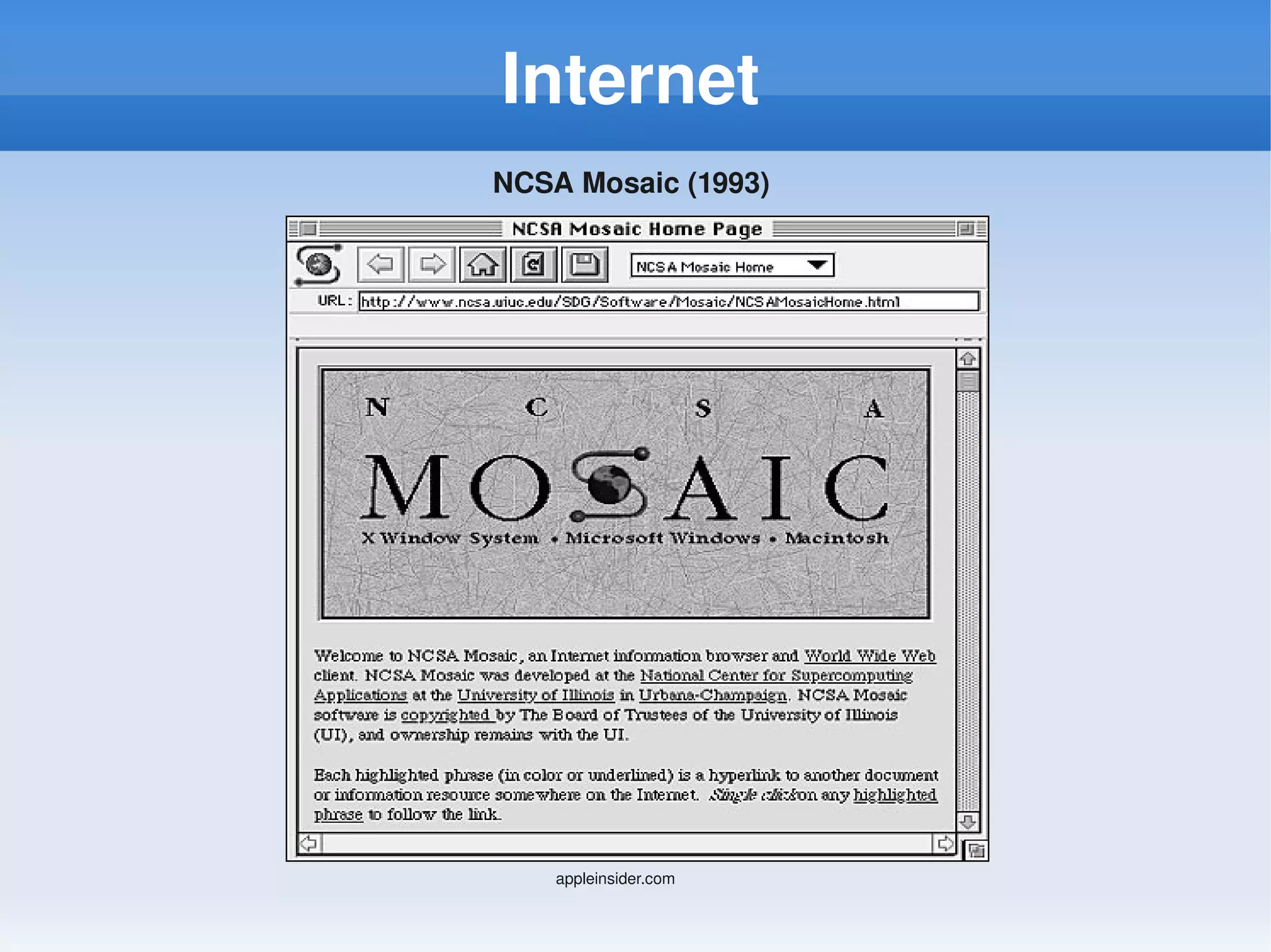 Internet
NCSA Mosaic (1993) 




    appleinsider.com
 