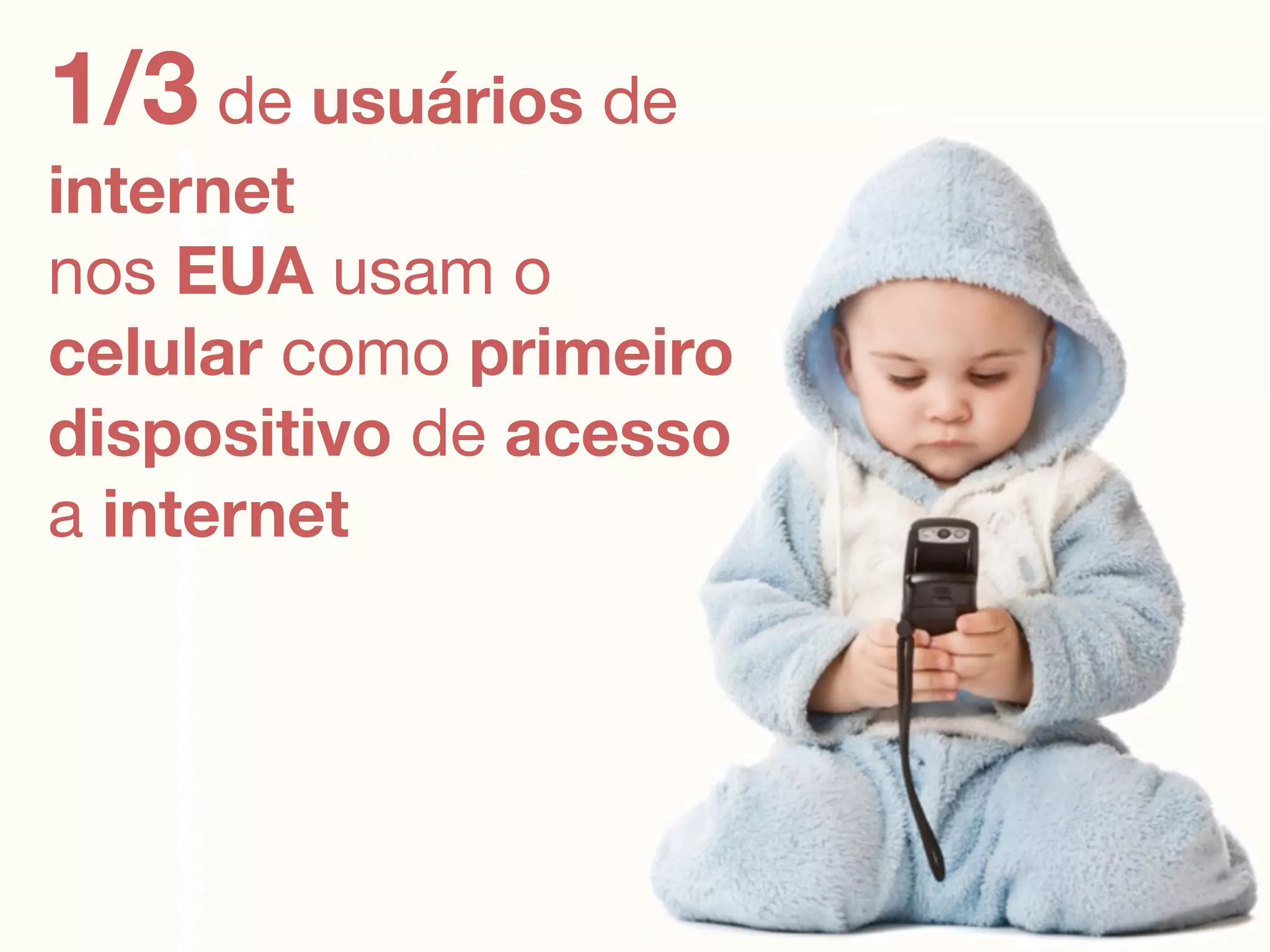 1/3 de usuários de
internet

nos EUA usam o
celular como primeiro
dispositivo de acesso
a internet
 