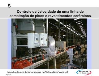 Introdução aos Acionamentos de Velocidade Variável
s
Página 15
Controle de velocidade de uma linha de
esmaltação de pisos e revestimentos cerâmicos
 