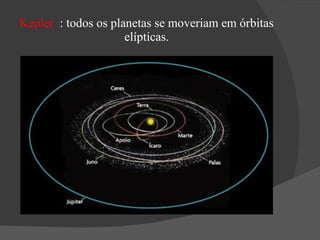 Kepler : todos os planetas se moveriam em órbitas
                     elípticas.
 
