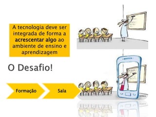 Formação Sala
A tecnologia deve ser
integrada de forma a
acrescentar algo ao
ambiente de ensino e
aprendizagem
 