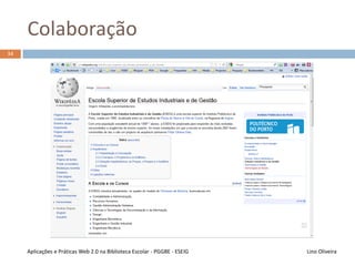 Partilha
Lino OliveiraAplicações e Práticas Web 2.0 na Biblioteca Escolar - PGGBE
Imagens
Vídeos
Documentos
Apresentações
33
 