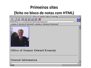 Primeiros sites
(feito no bloco de notas com HTML)
 