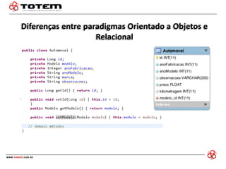 Diferenças entre paradigmas Orientado a Objetos e Relacional  