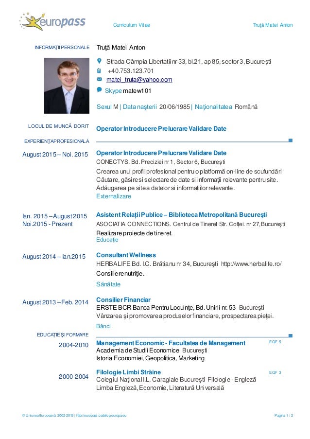 curriculum vitae romanian