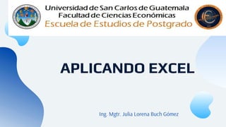 APLICANDO EXCEL
Ing. Mgtr. Julia Lorena Buch Gómez
 
