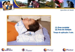 2
          (1) Área occipital
          (2) Área de metópio

    1   Tempo de aplicação: 5 min.
 