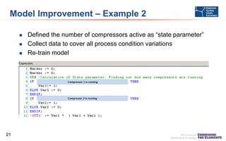 Model Improvement – Example 2





21

Defined the number of compressors active as “state parameter”
Collect data to cover all process condition variations
Re-train model

 
