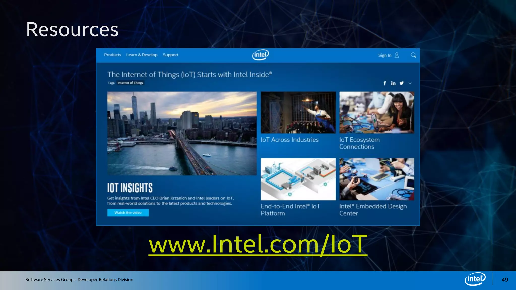 Software Services Group – Developer Relations Division
www.Intel.com/IoT
49
 
