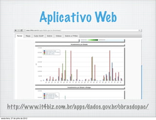 Aplicativo Web




       http://www.it4biz.com.br/apps/dados.gov.br/obrasdopac/
sexta-feira, 27 de julho de 2012
 
